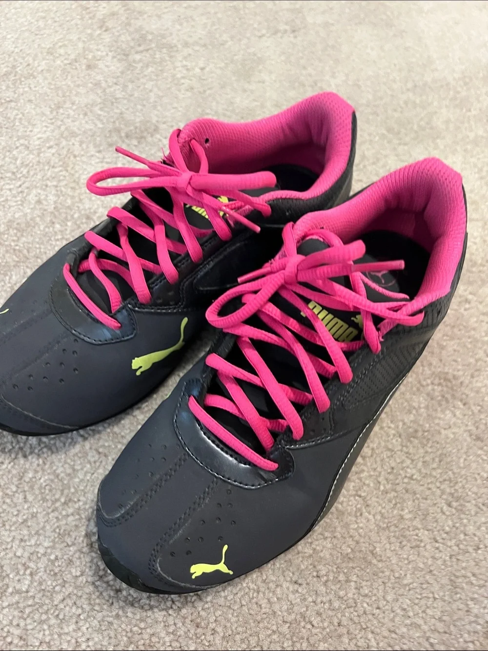 Puma Sneakers Duo — Black with Pink & White with Orange Accents, As Is